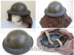 Rare WWII British Army Steel Combat Helmet Dated 1938, and Gas Hood cover