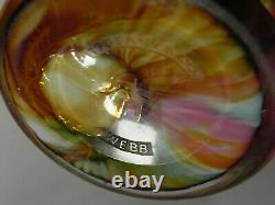Rare Webb Art Glass Carved Tiffany signature 5.25 Vase Spangle Crepe Rainbow