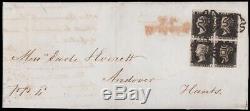 SG2 1840 1d. Black Pl. 6 (AA BB). Rare block of four used on cover sent from