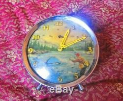Super Rare Vintage Alarm Clock SMITH ALARM Man fishing Made In Great Britain