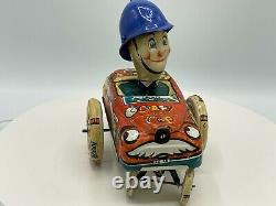 Super Rare Vintage Tin Great Britain Crazy Cop Police Toy Wind-Up and Push