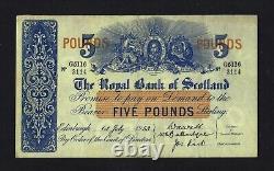 THE ROYAL BANK OF SCOTLAND 5 POUNDS 1953 P-323 VF++Rare date Great Britain