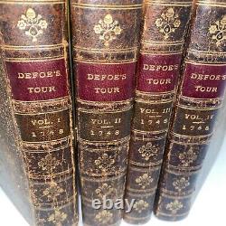 TOUR THRO' GREAT BRITAIN Defoe RARE 1748 Leather 4 VOL SET 4th Ed ANTIQUE Books