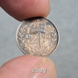 UK(Great Britain) 4 PENCE 1890 silver coin 2nd portrait rare only 9000 minted