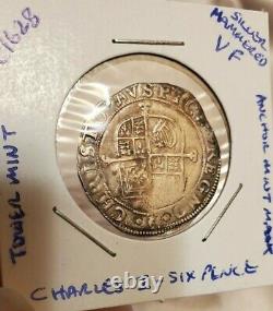 Uk 1638 Great Britain Silver Sixpence Charles I High Grade -wow! Rare