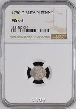 Uk Great Britain, 1p 1 Penny 1750 Ngc Ms 63 (21), Rare