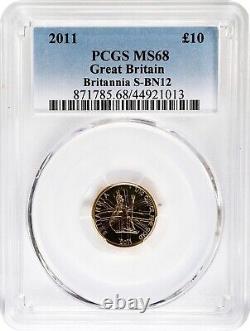 Uk Great Britain, Gold 10 Pounds 2011 Pcgs Ms 68, Rare7