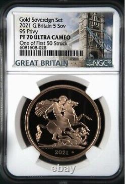 Uk Great Britain, Gold 5 Sov. 95 Privy 2021 Ngc Pf 70 Uc Top Pop, Rare5