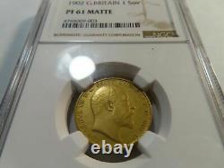 Uk Great Britain, Proof 1 Sovereign 1902 Ngc Pf 61 Matte, Rare3
