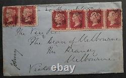 VERY RARE 1870 Great Britain Cover ties 6x1d QV stamps to Australia
