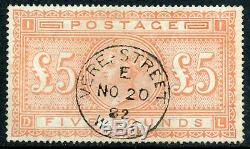 VERY RARE 1882 £5 orange on blued paper wmk anchor. S. G. 133