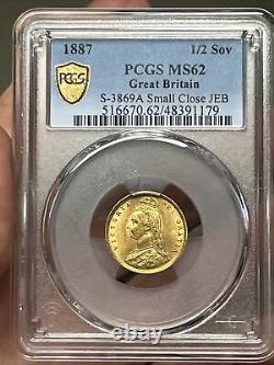 Very Rare Small JEB 1887 Great Britain Half Sovereign PCGS MS 62