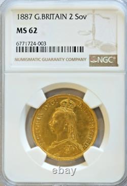 Very Rare UK 1887 Great Britain 2 Sovereign ENGLAND QUEEN VICTORIA NGC MS 62