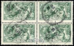 Very rare 1913 Waterlow £1 deep dull blue-green used block of 4. SG 404