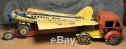 Vintage RARE Mettoy Tin Airplane Transport Truck Great Britain early 1950s