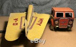 Vintage RARE Mettoy Tin Airplane Transport Truck Great Britain early 1950s