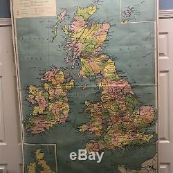 Vintage Rare Large Wall Map Great Britain & Ireland Scotland 1960 London Dublin