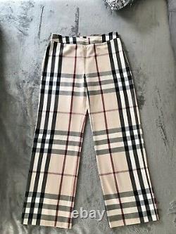 Womens Burberry London Tailored Trousers Bold Check UK14 Straight Wide-Leg Rare