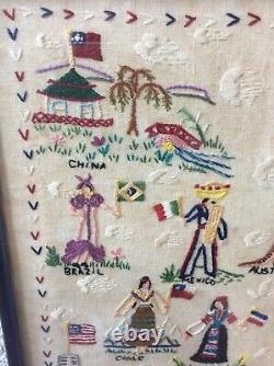 Ww2 Needle Work Sampler V For Victory With Allies 1939-1945 Home Front Rare